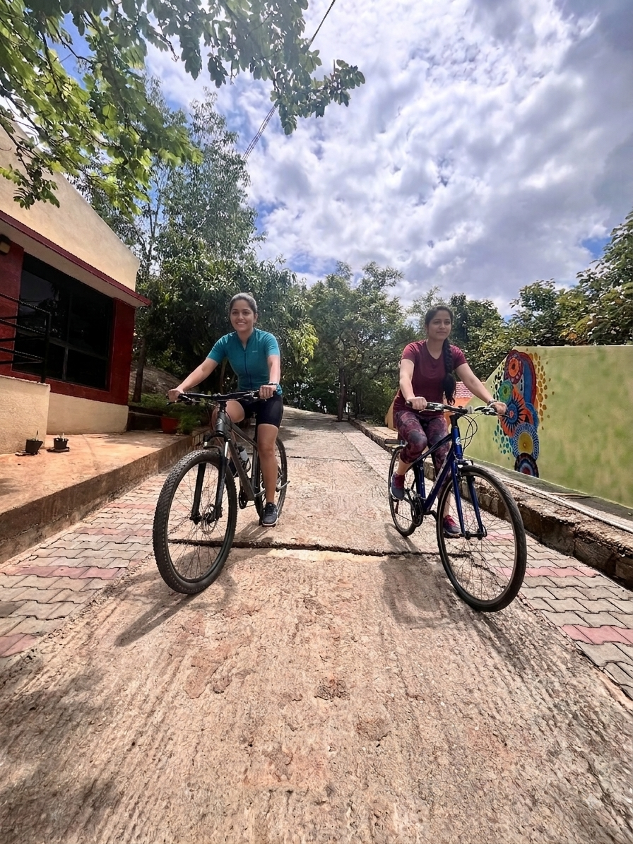 Guests cycling on the property