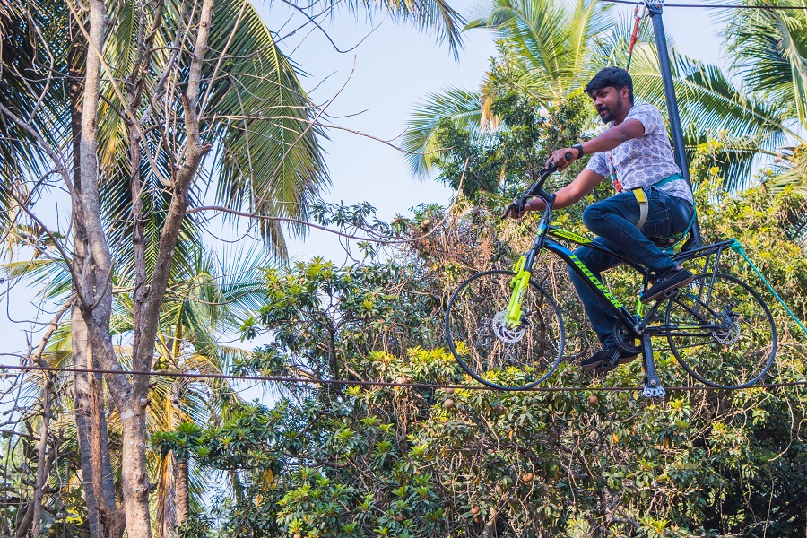 Zip line cycling activity